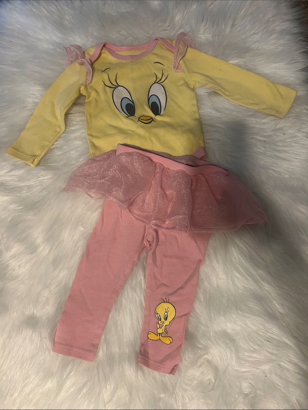 Tweety Bird Yellow & Pink Girls' Matching Skirted Legging Set size 6-9 months